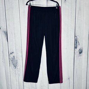 Adidas Jersey Track Pants Womens Sz L (32x30) Black Pink Active Sport Gym